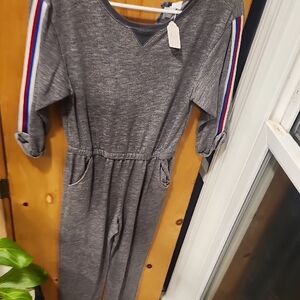 Old Navy Gray Jumpsuit with Red, White & Blue Stripe Sleeves